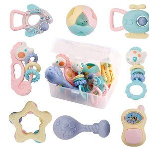 BABY RATTLE SET WITH PLASTIC STORAGE BOX